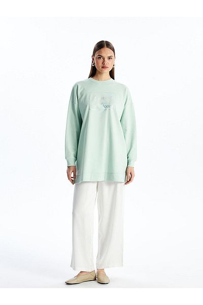LC Waikiki LCW Modest - Crew Neck Printed Women's Sweatshirt Tunik