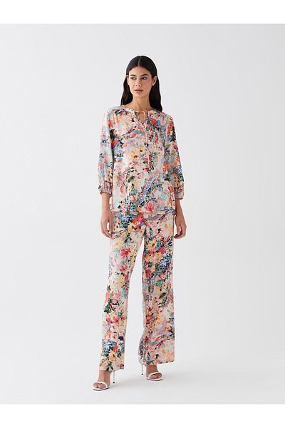 LC Waikiki LCWAIKIKI Classic Elastic Waist Floral Wide Leg Women's Trousers