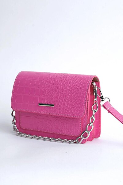 CANTACOMBINE حقيبة كتف نسائية منقوشة بنقشة التمساح باللون الوردي (فوشيا)