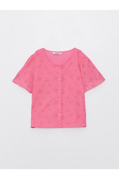 LC Waikiki Crew Neck Scallop Detailed Short Sleeve Girl's Shirt