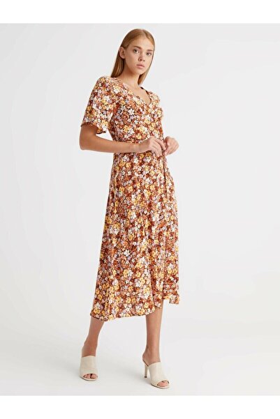 LC Waikiki Γυναικείο φόρεμα σε καφέ στάμπα