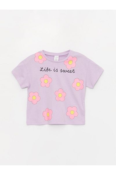 LC Waikiki Crew Neck Printed Short Sleeve T-Shirt for Baby Girl