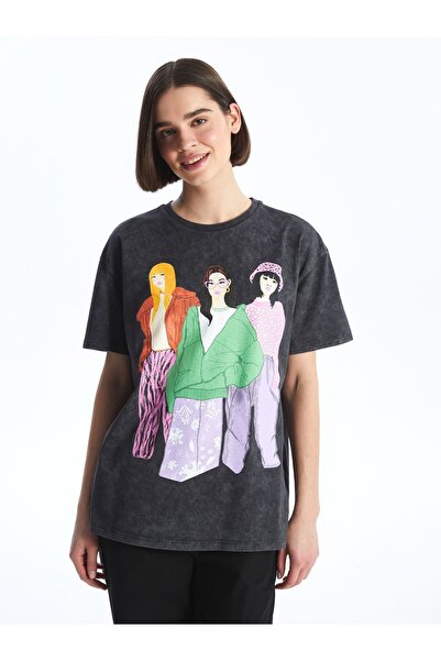 LC Waikiki Dámské tričko s krátkým rukávem s potištěným výstřihem