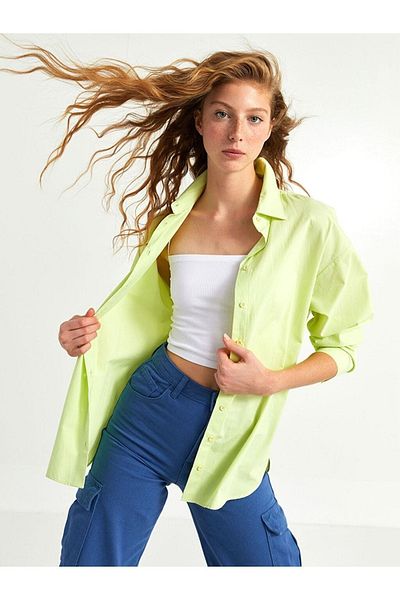 LC Waikiki Xside Front Button Closure Plain Long Sleeve Poplin Women's Shirt