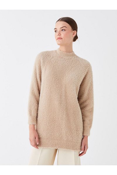 LC Waikiki Einfarbige Langarm-Stricktunika für Damen mit halbem Rollkragen