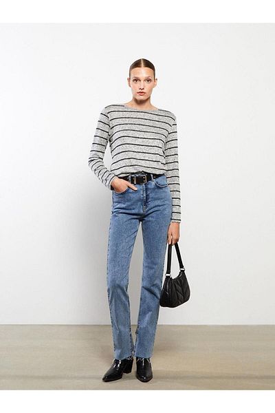 LC Waikiki Tricou cu mânecă lungă cu dungi LCWAIKIKI Basic pentru femei