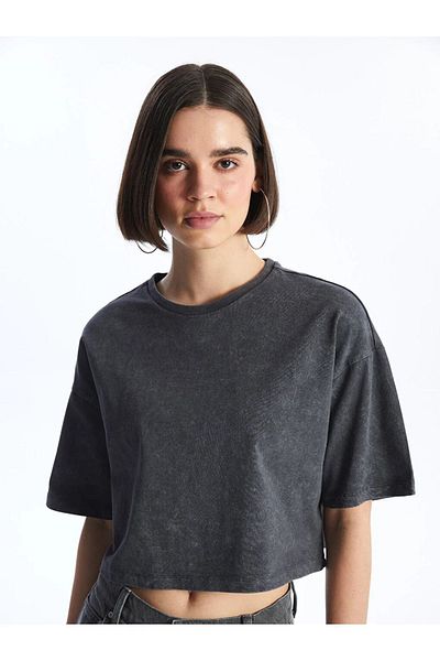 LC Waikiki XSIDE Crew Neck Plain Short Sleeve Oversize Women's Crop