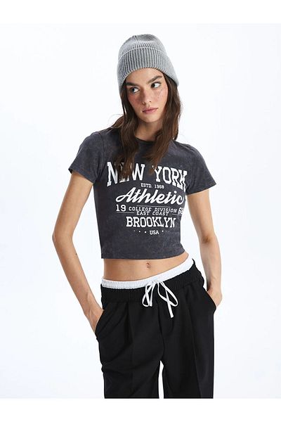 LC Waikiki XSIDE Crew Neck Printed Short Sleeve Women's Crop Crop
