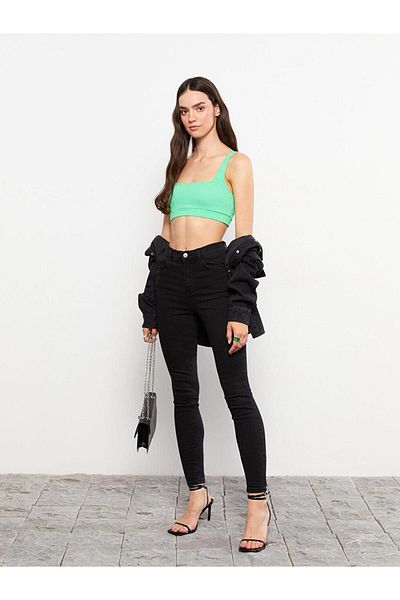 LC Waikiki LCW Jeans ψηλόμεσο Super Skinny Fit ίσια τσέπη με λεπτομέρεια Γυναικείο παντελόνι Rodeo Jean