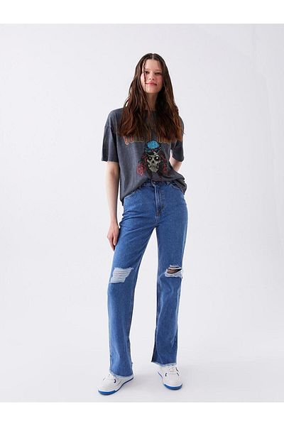 LC Waikiki Pantaloni de damă XSIDE, cu croiala dreaptă, cu detaliu rupt