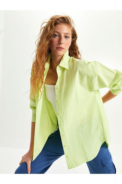 LC Waikiki Xside Front Button Closure Plain Long Sleeve Poplin Women's Shirt