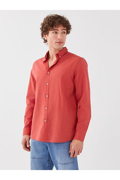 LC Waikiki Ανδρικό πουκάμισο LCW Casual Regular Fit με μακρυμάνικο λινό μείγμα