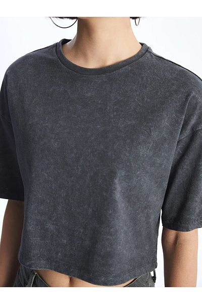 LC Waikiki XSIDE Crew Neck Plain Short Sleeve Oversize Women's Crop
