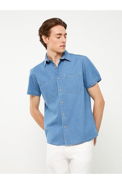 LC Waikiki Kurzärmliges Jeanshemd für Herren mit bequemer Passform