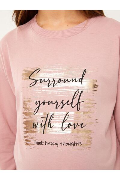 LC Waikiki LCWAIKIKI Maternity Crew Neck Printed Long Sleeve Cotton Maternity T-Shirt