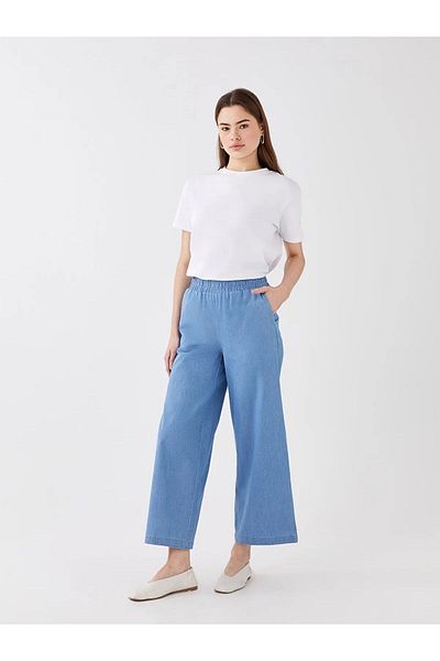 LC Waikiki Lcw Pantaloni de damă, drepti, cu talie elastică, cu talie largă