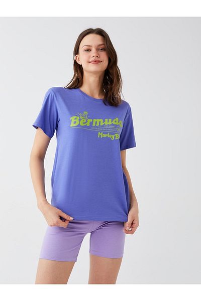 LC Waikiki Femei - Tricou cu mânecă scurtă imprimat cu decolteu