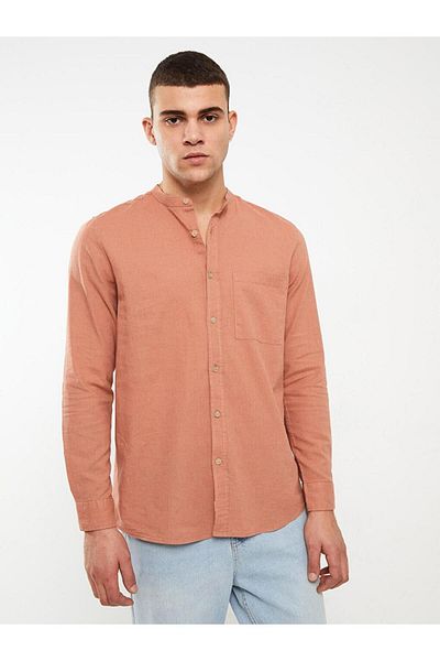 LC Waikiki Μακρυμάνικο λινό ανδρικό πουκάμισο LCW Casual Regular Fit με επικρατέστερο γιακά