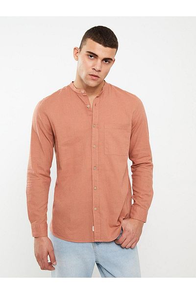 LC Waikiki Μακρυμάνικο λινό ανδρικό πουκάμισο LCW Casual Regular Fit με επικρατέστερο γιακά