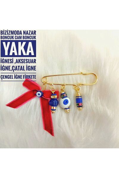 bizizmoda El Yapımı Cam Boncuk Nazar Boncuk Yaka İğnesi Çengel İğne Firkete