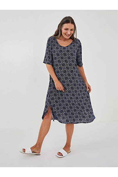 LC Waikiki Коротка сукня з коротким рукавом, V-подібним вирізом та принтом на комірі, з креп-тканини