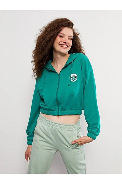 LC Waikiki Casual Hooded Printed Long Sleeve Women's Sports Cardigan