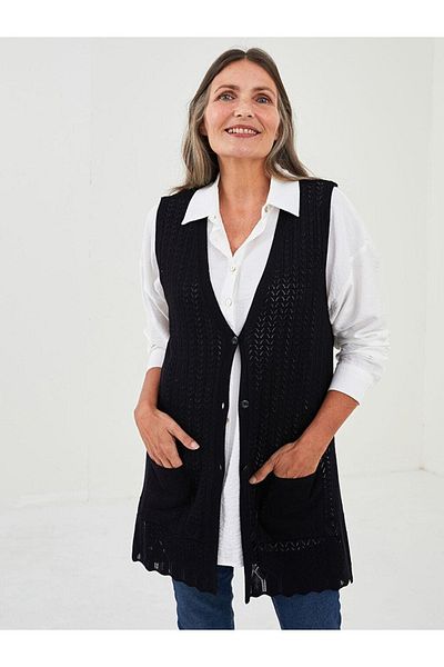 LC Waikiki Grace V-neck Self Patterned Sleeveless Front Buttoned Women's Knitwear Vest