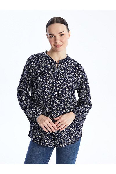 LC Waikiki LCW Grace - Women's Long Sleeve Blouse with Tie-Up Collar and Floral Print