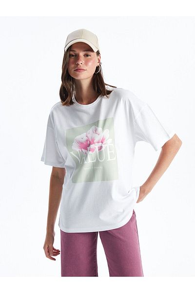 LC Waikiki Tricou de damă cu mânecă scurtă cu imprimeu cu decolteu