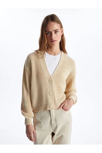 LC Waikiki LCW Vision V-neck Solid Long Sleeve Women's Knitwear Cardigan