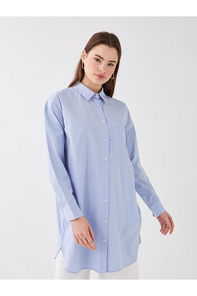 LC Waikiki LCW Modest, drept, cu mânecă lungă, cămașă supradimensionată pentru femei