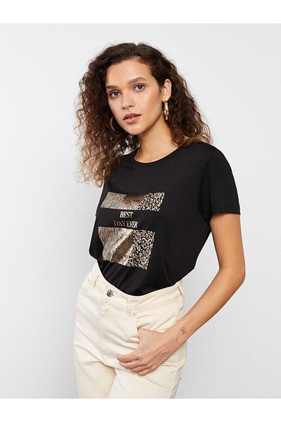 LC Waikiki LCWAIKIKI Classic - Tricou imprimat cu decolteu pentru femei, cu mânecă scurtă