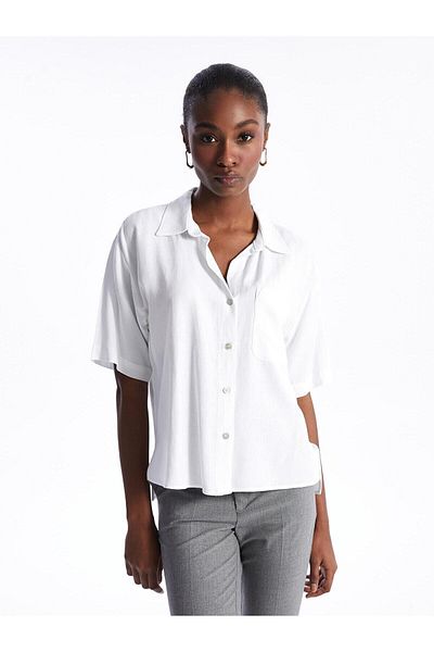 LC Waikiki LCW Vision Women's Straight Short Sleeve Linen Blend Shirt