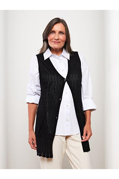 LC Waikiki LCW Grace V Yaka Kendinden Desenli Kadın Triko Yelek (W2)