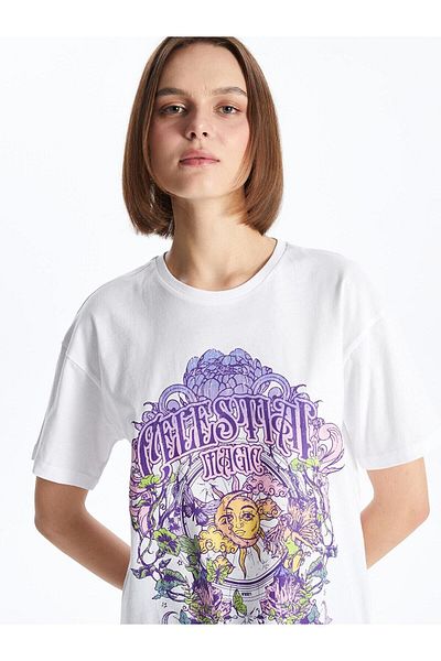 LC Waikiki Γυναικείο T-Shirt XSIDE - Crew λαιμόκοψη, στάμπα, κοντό μανίκι
