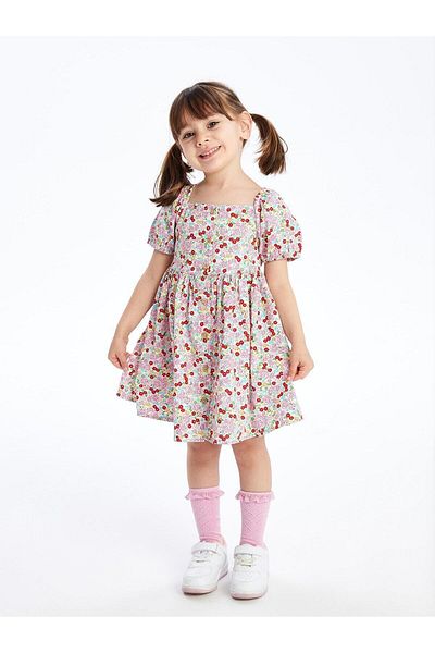 LC Waikiki LCW Baby - Square Collar and Floral Print Baby Girl Dress