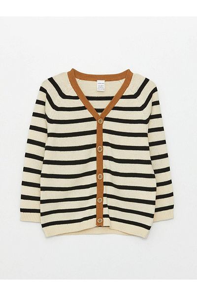 LC Waikiki Lcw Baby V-Neck Striped Long Sleeve Knitwear Cardigan for Baby Boy