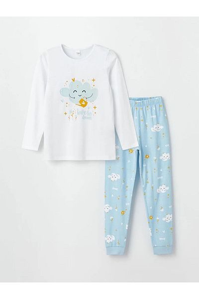 LC Waikiki Set de pijamale cu mânecă lungă cu imprimeu pentru copii LCW pentru fete