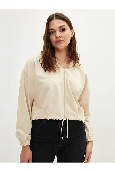 LC Waikiki Large Size Hooded Plain Long Sleeve Women's Sports Cardigan