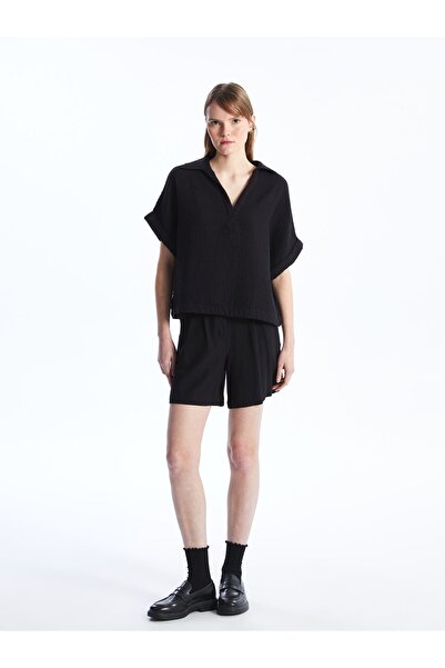 LC Waikiki Dámská oversize halenka Polo s rovným krátkým rukávem