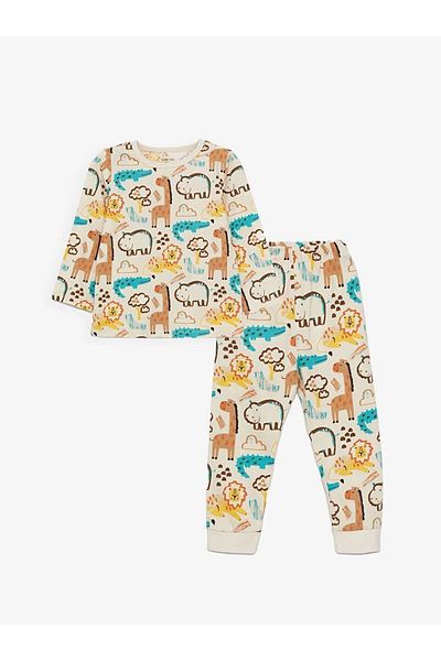 LC Waikiki LCW baby Crew Neck Printed Long Sleeve Baby Boy Pajamas Set