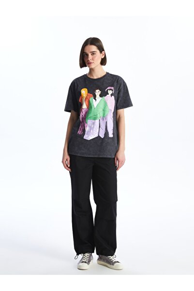 LC Waikiki Dámské tričko s krátkým rukávem s potištěným výstřihem