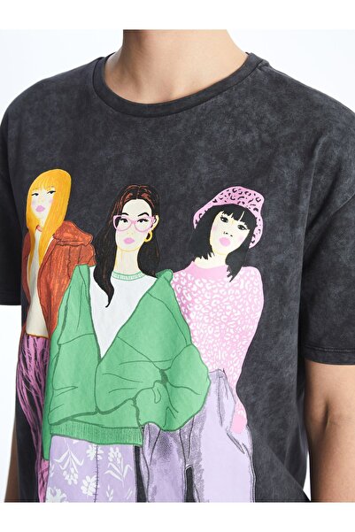 LC Waikiki Dámské tričko s krátkým rukávem s potištěným výstřihem