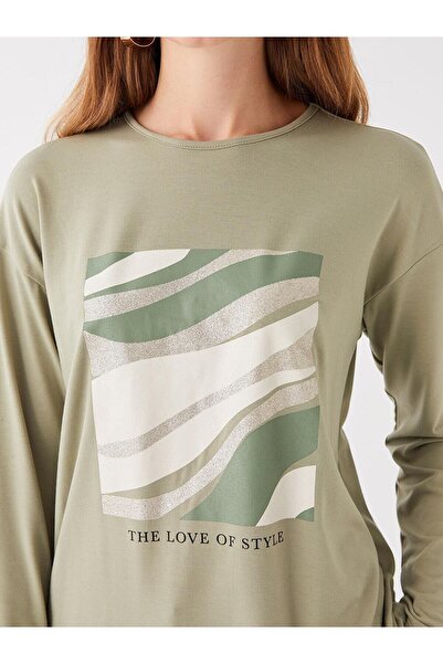 LC Waikiki LCWAIKIKI Classic - Γυναικείο μακρυμάνικο τουνίκ με στάμπα με λαιμόκοψη