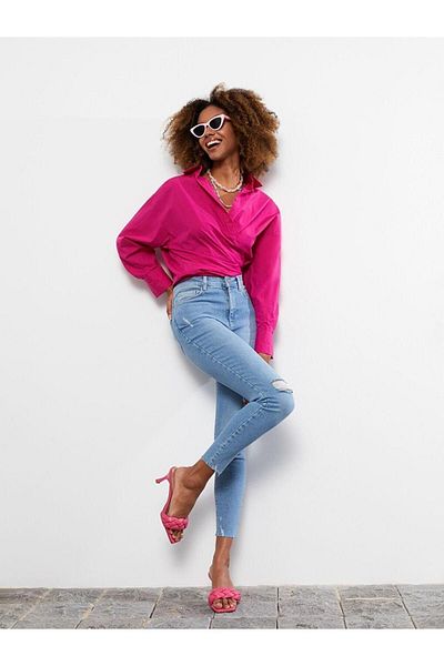 LC Waikiki Blugi LCW cu talie înaltă, cu croiala super skinny, cu detaliu de buzunar drept, pantaloni de jeans rodeo pentru femei