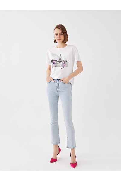 LC Waikiki Γυναικείο T-Shirt LCW Vision - Crew λαιμόκοψη, στάμπα, κοντό μανίκι