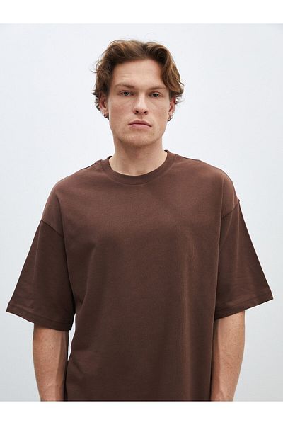 LC Waikiki Ανδρικό χτενισμένο βαμβακερό μπλουζάκι - Oversize Crew Neck, κοντομάνικο