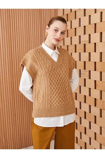 LC Waikiki V-nyakú, sajátmintás oversize női kötött pulóver