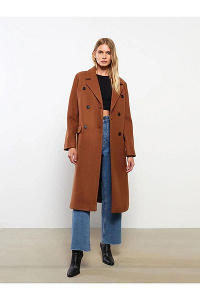 LC Waikiki Classic Jacket Collar Plain Long Sleeve Women's Stamp Coat