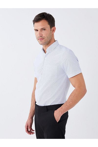LC Waikiki LCWAIKIKI - Ανδρικό πουκάμισο Formal Slim Fit με στάμπα, κοντό μανίκι